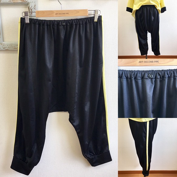 促銷價★手提包❤サSaruel褲子搭配黃色男女款兩用條紋圖案素材（男式M，女士L） 第1張的照片