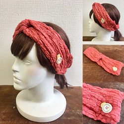 蓬鬆蕾絲❤️扭曲髮帶總花邊材料朱紅色（尺寸自由L到LL） 第1張的照片