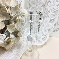 促銷價★淡水珍珠❤️方形珍珠搖曳耳環白色（耳環可換） 第1張的照片