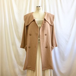 銷售價格★復古粉紅❤️緞帶材質大衣領外套米色粉紅（尺寸L〜LL） 第1張的照片