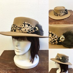 促銷價★男女通用★氈帽❤️圖案絲帶康康帽帽式氈帽（駝色）帶尺寸調節錶帶 第1張的照片