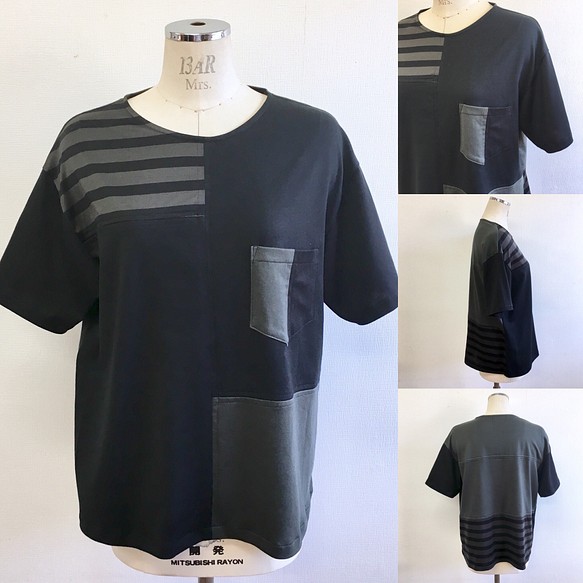 男女兼用❤️ハギレ布の切替Tシャツ （男女フリー メンズ L、レディース L L） 1枚目の画像