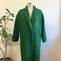 銷售價格★復古綠色❤️粗花呢編織量身定制的長外套綠色（免費L〜LL），帶襯裡 第1張的照片