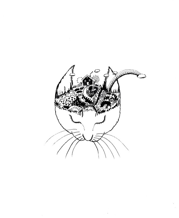 モノクロが美しい猫のインテリアフレーム「素敵な庭」 emmanuelfranca