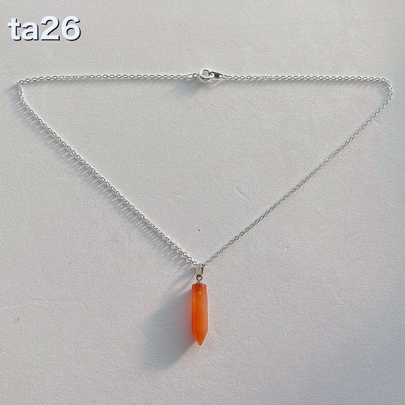 オレンジカルセドニー ポイント シンプル ネックレス ta26 1枚目の画像
