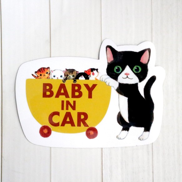 BABY IN CAR ステッカー  ネコ 1枚目の画像