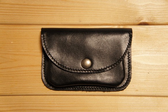 再販 ミニ財布 牛革製 カードケース付き小銭入れ ブラック BW3BK 本革製 黒色 コインケース コンパクト財布 1枚目の画像
