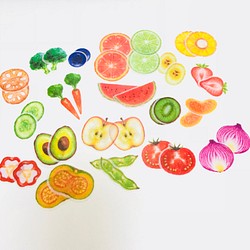 美味しい野菜&果物 フレークシール 40pcs 1枚目の画像