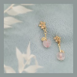 天然粉紅水晶小蘋果earring/可訂製夾式耳環 第1張的照片