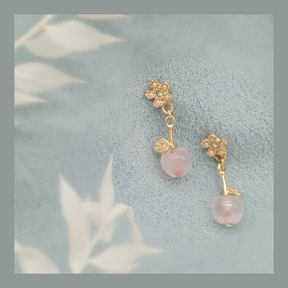 天然粉紅水晶小蘋果earring/可訂製夾式耳環 第1張的照片