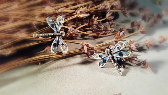 復古銀色＆復古藍調dragonfly clip earring~ 第1張的照片