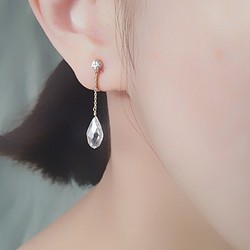 簡約玻璃水晶切面水滴clip earring~可訂製穿式耳環，金屬色，水晶色，長度。 第1張的照片