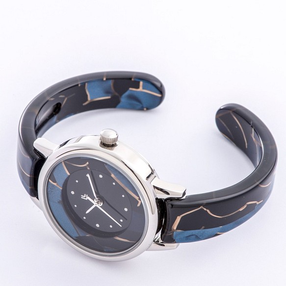 腕時計 鯖江バングルウォッチ スモールフェイス ブルーモザイク 1枚目の画像