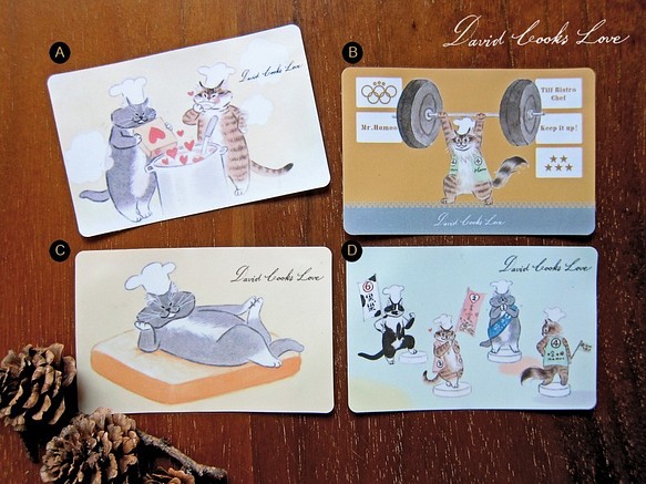 插畫家/大衛煮愛/DavidCooksLove-卡片貼紙一套（卡片/會員卡適用) 療癒系貓咪 第1張的照片