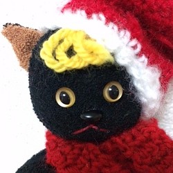 クリスマスのタオル地の黒ねこ 1枚目の画像