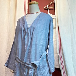 Tiner Couture 灰藍色亞麻居家睡衣長袍浴袍 第1張的照片