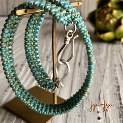 【受注製作】beads bracelet - turquoise picasso ２連巻 1枚目の画像
