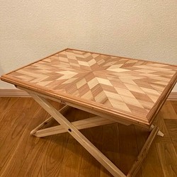 オルテガ柄　折り畳みテーブル　サイドテーブル　アウトドアテーブル　キャンプギア