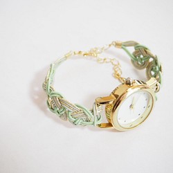 水引アクセサリー ［モスグリーン×グレー×ゴールド］ 腕時計 ブレスレットタイプ 1枚目の画像