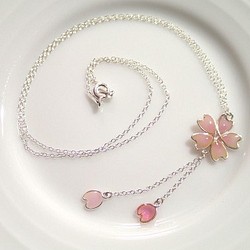 定做/櫻花和花瓣小Y形項鍊-淺粉色- 第1張的照片