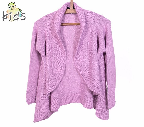 嬰兒羊駝毛100％童裝夾克式開衫“弗洛爾”顏色：紫色 第1張的照片