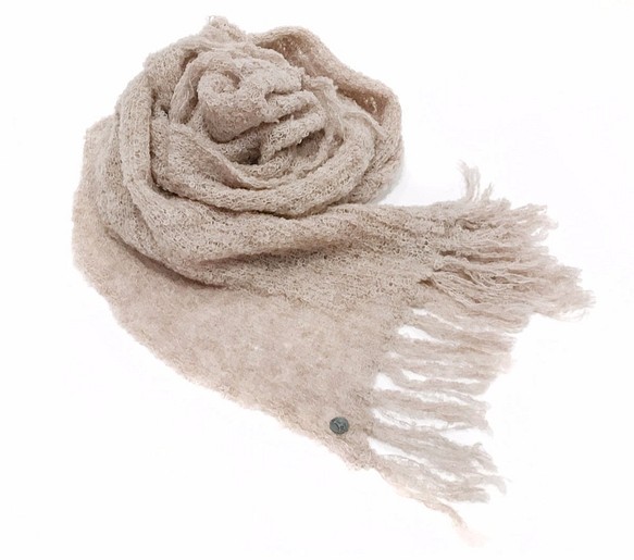 ◆ 在庫なし アルパカブークレー「alpaca boucle scarf」 size : F　color : ベージュ 1枚目の画像
