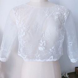 僅適用於婚紗的波萊羅上衣 四分之三袖 象牙色 精緻蕾絲可以訂購 第1張的照片