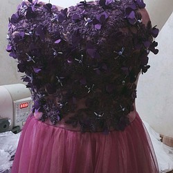 ハンドメイド美品！カラードレス パープル/紫 ベアトップ ステージ衣装 披露宴 パーティー ロングドレス 1枚目の画像