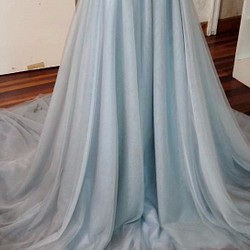 ブルーグレーオーバードレス   チュールスカート  ブライダル    華やかなトレー ン   オーダーメイド可能 1枚目の画像