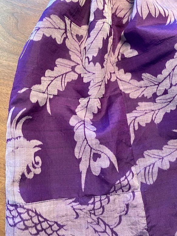 【着物リメイク】タック＆ギャザースカート/紫地に孔雀・ハート 5枚目の画像