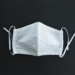立体型・リボン柄のコットンレース生地のマスク（内側・抗菌消臭Wガーゼ使用） 1枚目の画像