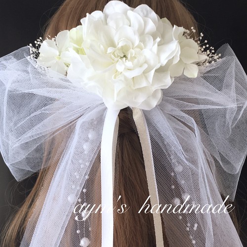 選べるカラー チュールリボン&ダリア 髪飾り 成人式 ウェディング 結婚 