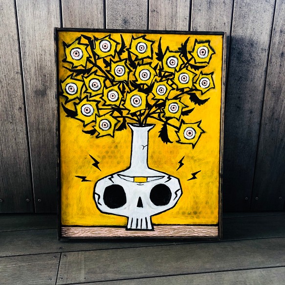 6 ☆SALE Unaltd ( skull vase with flowers/yellow ) 絵画