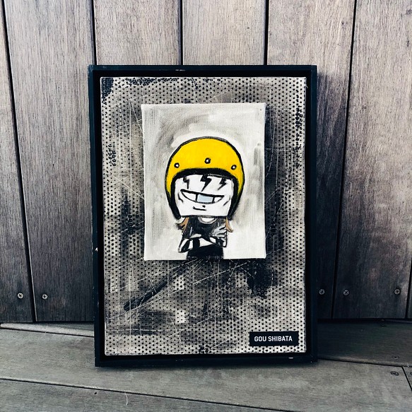 13 Unaltd ( lonely boy with yellow helmet on abstract