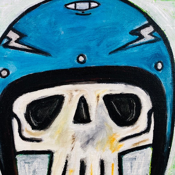 179 ☆SALE Unaltd ( helmet skull on green flames on blue