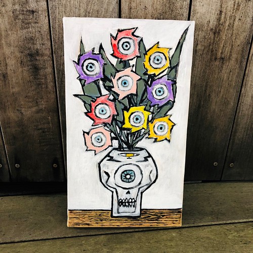 209 ☆SALE Unaltd ( cyclops skull vase with flowers ) 絵画