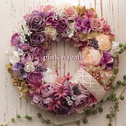 《大人かわいい♡》お花のまんまるリース＊pink 1枚目の画像