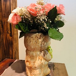 台灣製造 小熊可愛卡通手繪陶瓷花器 花瓶擺件 辦公桌 茶席 第1張的照片