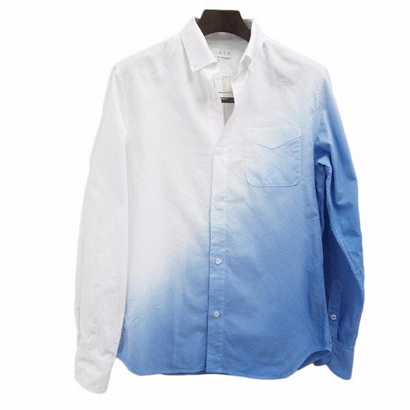 <M>伝統工芸×ブルーグラデーション  オーガニックコットンオックスフォード 日本製ボタンダウンシャツ 1枚目の画像