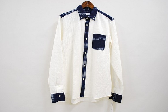 &lt;M尺寸&gt; Bigo Setsuori Taibushi x Bigo絣（斑駁的）絣系扣襯衫日本製造 第1張的照片