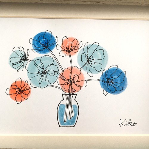 イラスト原画 額縁付き 花瓶に入った花 絵画 Kiko 通販 Creema クリーマ ハンドメイド 手作り クラフト作品の販売サイト