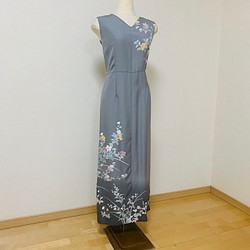 友禅 花尽くし 訪問着 Vネックシンプルフォーマルドレス☆着物リメイク ワンピース SAKURAYA さくら屋 通販｜Creema(クリーマ)