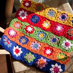 ハンドメイドかぎ針編み お花 モチーフ編みクッションカバー/鍵編み/かぎ針編み