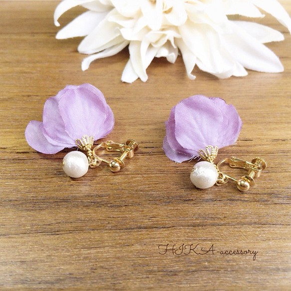 *flower fringe  earring*       【purple】 1枚目の画像