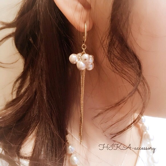 **cotton pearl × chain  luxury pierce** 1枚目の画像