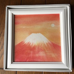 『赤富士』 朝焼け 朝富士 富士山 朝日 おぼろ月パステル画 額付き 1枚目の画像