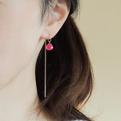 14 kgf / Vivid粉色Chalcedony美式耳環 第1張的照片