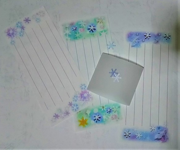 一筆箋　3種の雪のパステルアート　15枚セット 1枚目の画像