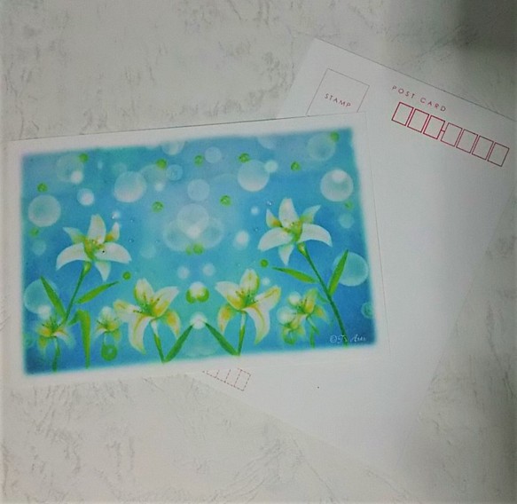 百合の花　絵葉書2枚セット　パステルアート ポストカード 1枚目の画像