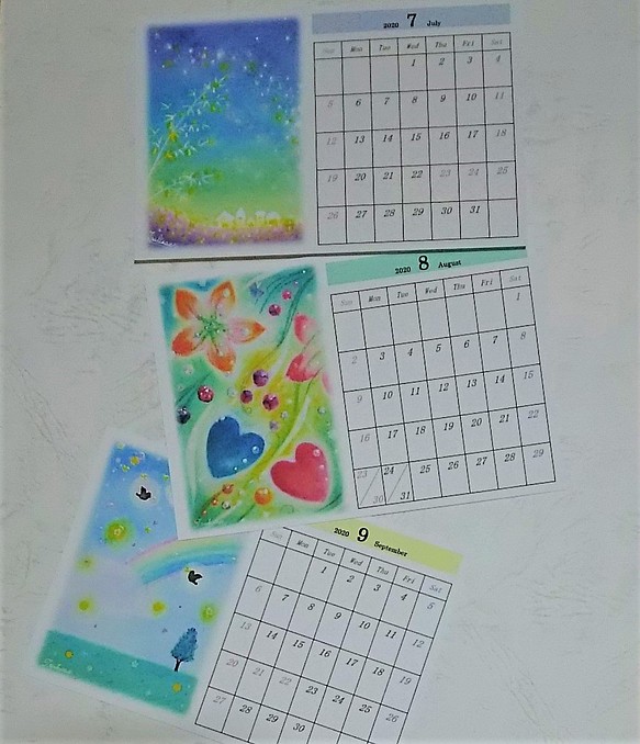 7月・8月・9月カレンダー兼ポストカード　パステルアート 1枚目の画像